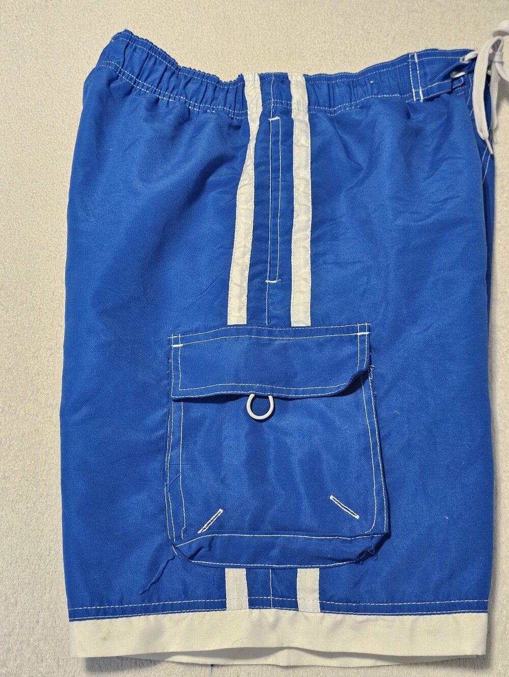 NBN Gear Mens Swim Trunks Blue White Euc Drawstring Pockets Comfort Classic Med